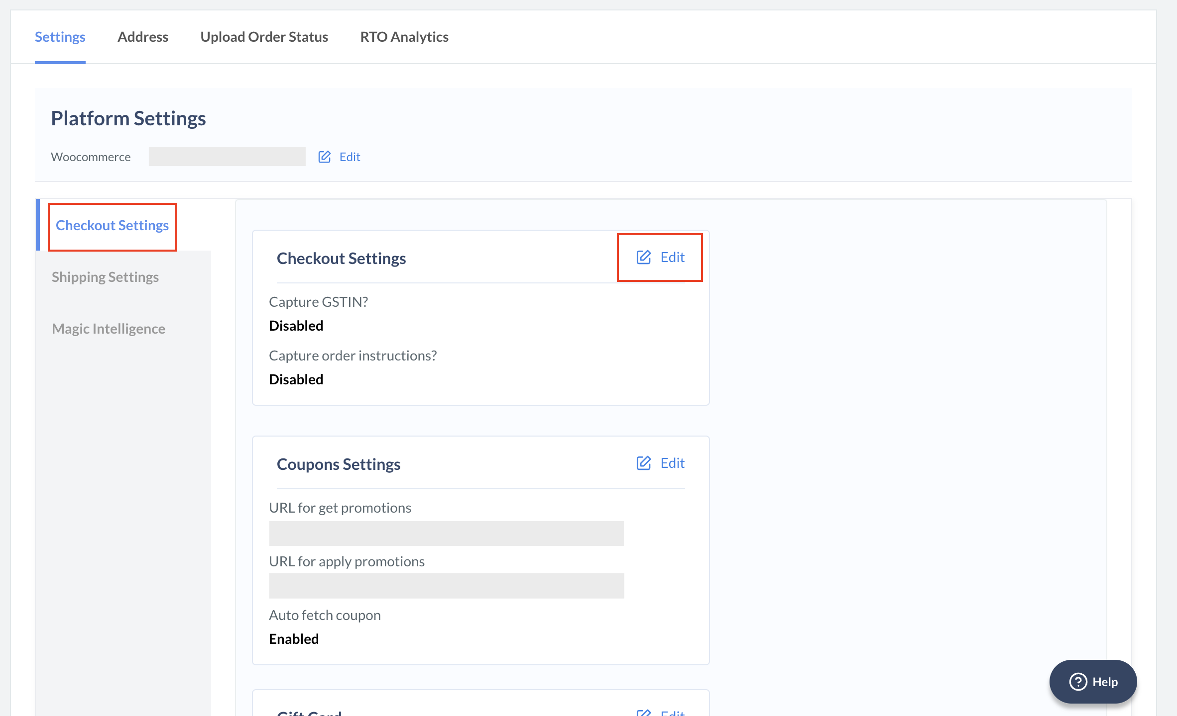 Edit checkout settings