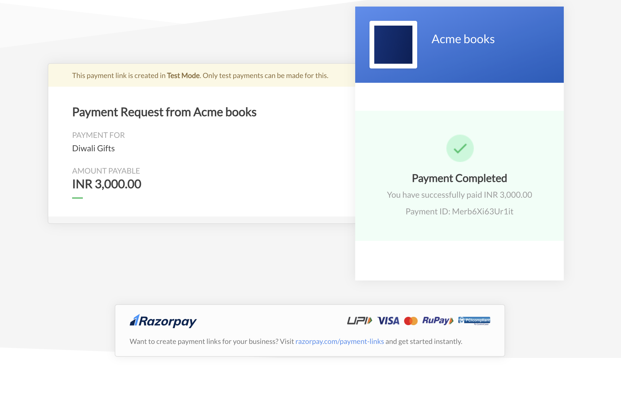 Successful payment confirmation message