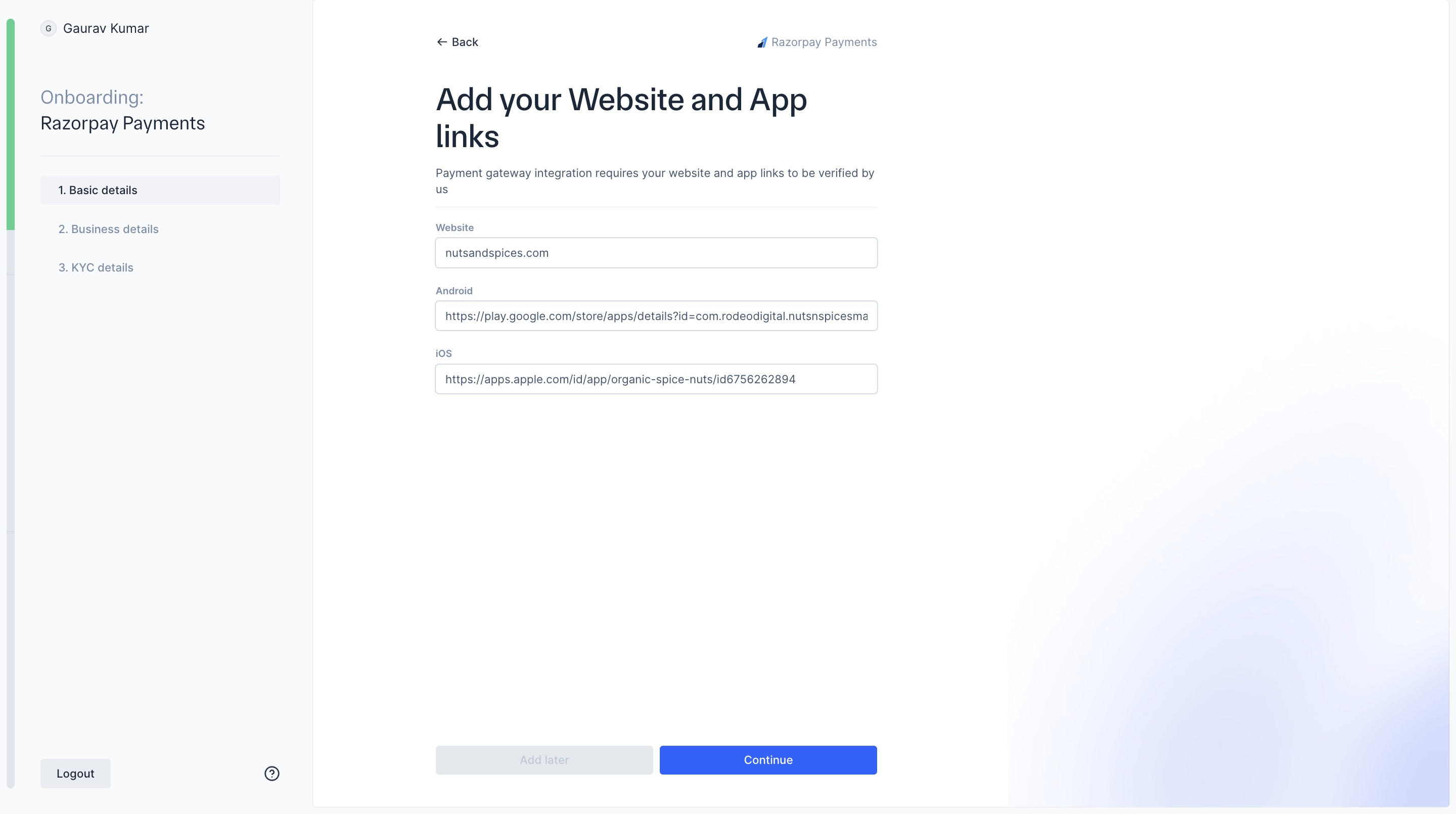 Enter website or app links