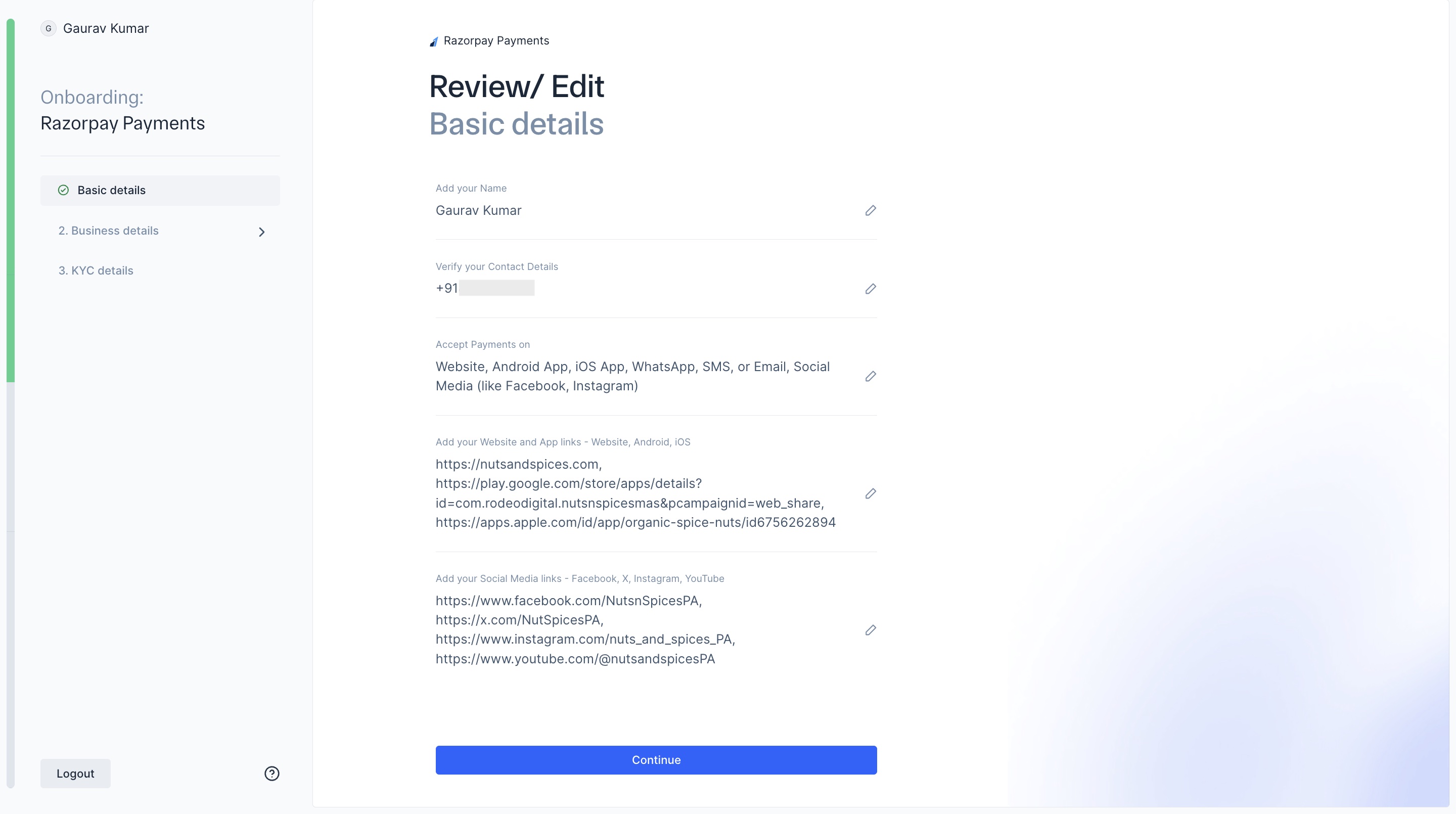 Review basic details