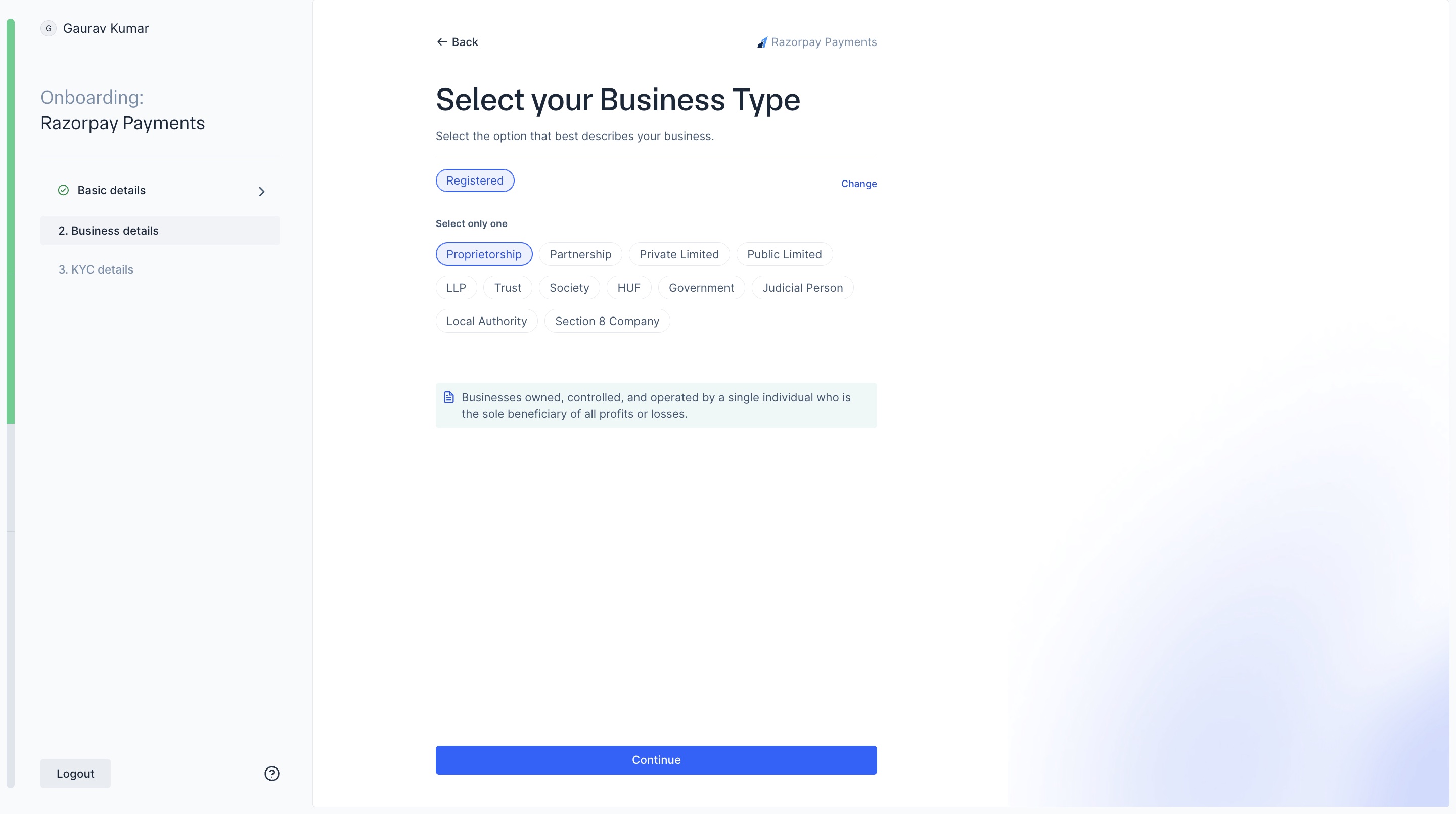 Select business subtype