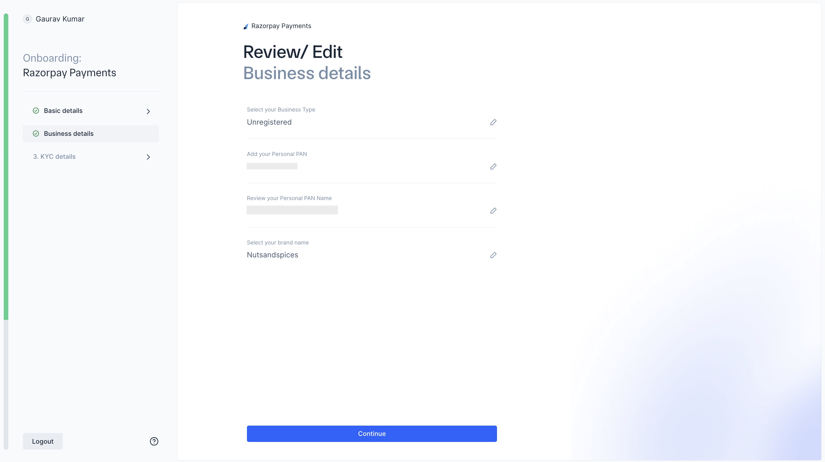 Review business details - Unregistered