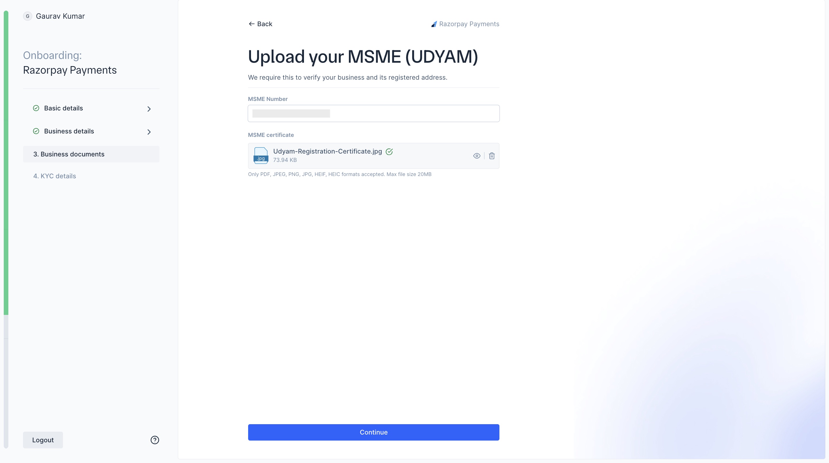 Enter UDYAM MSME details