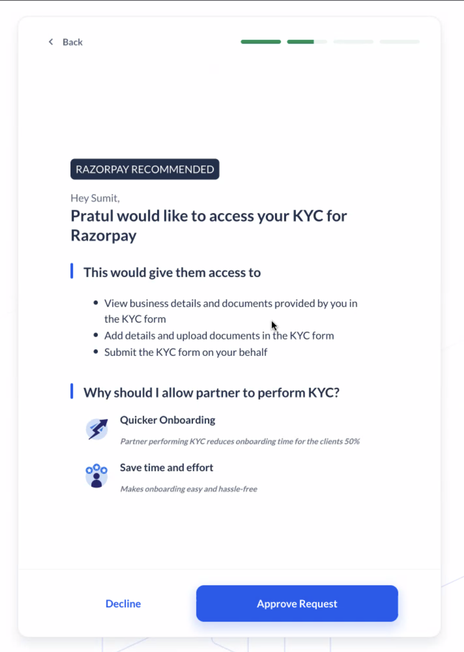 KYC consent form during Sub-merchant onboarding.