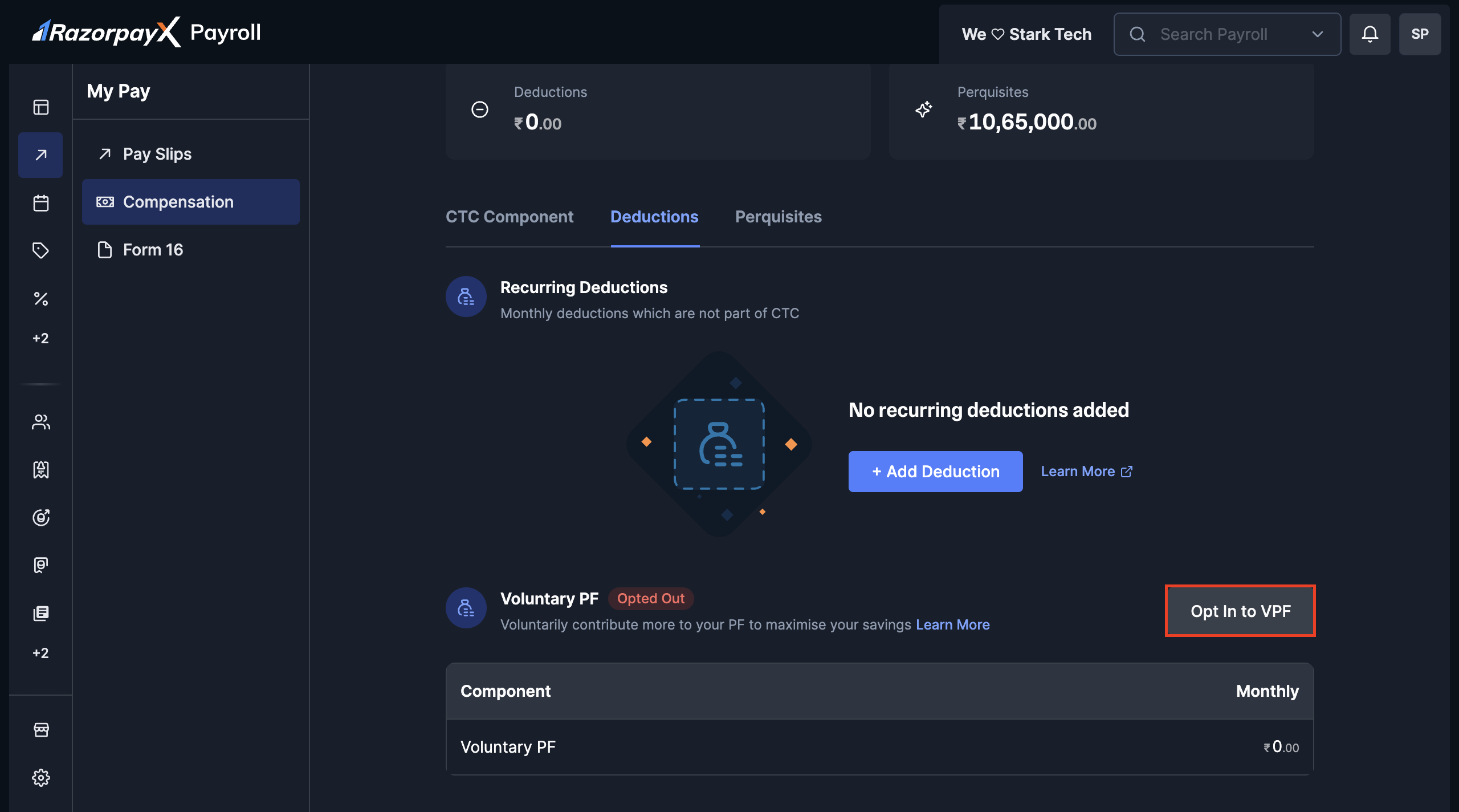VPF contribution dialog box