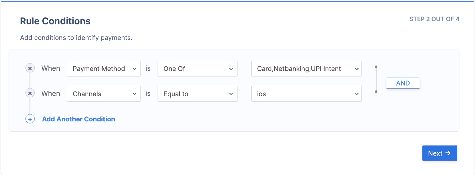 Configure rule conditions for Airpay payment routing
