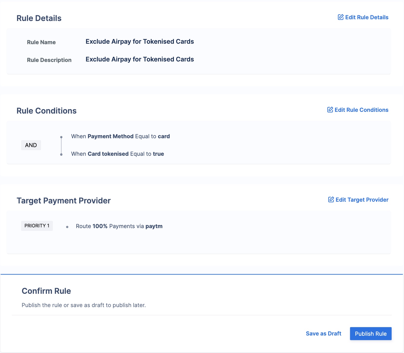 Configure rule to exclude Airpay for tokenised card payments in Razorpay Optimizer