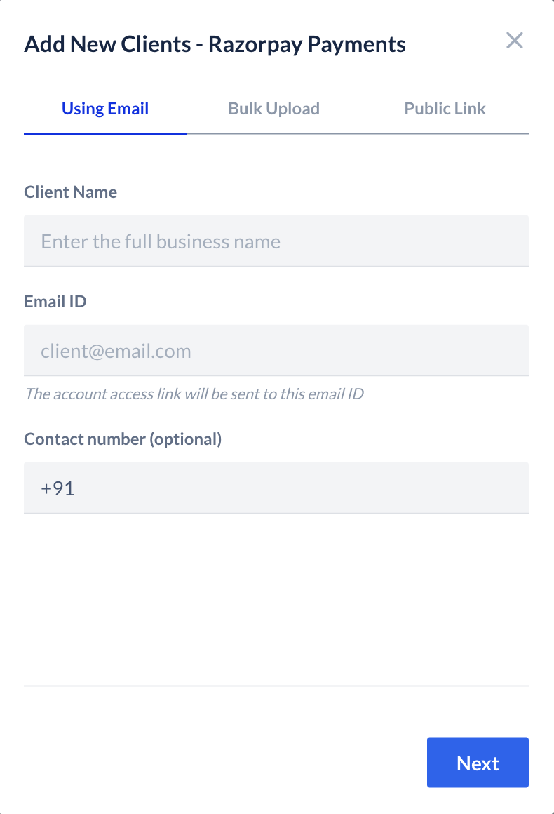 Service Partners - enter client details