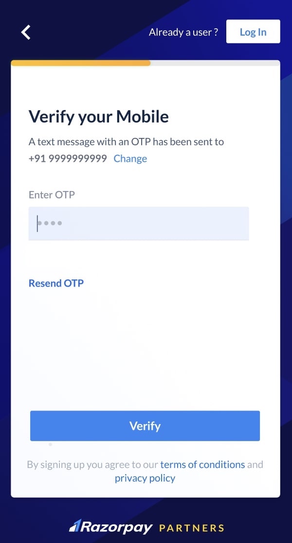 Enter OTP to Verify Mobile Number