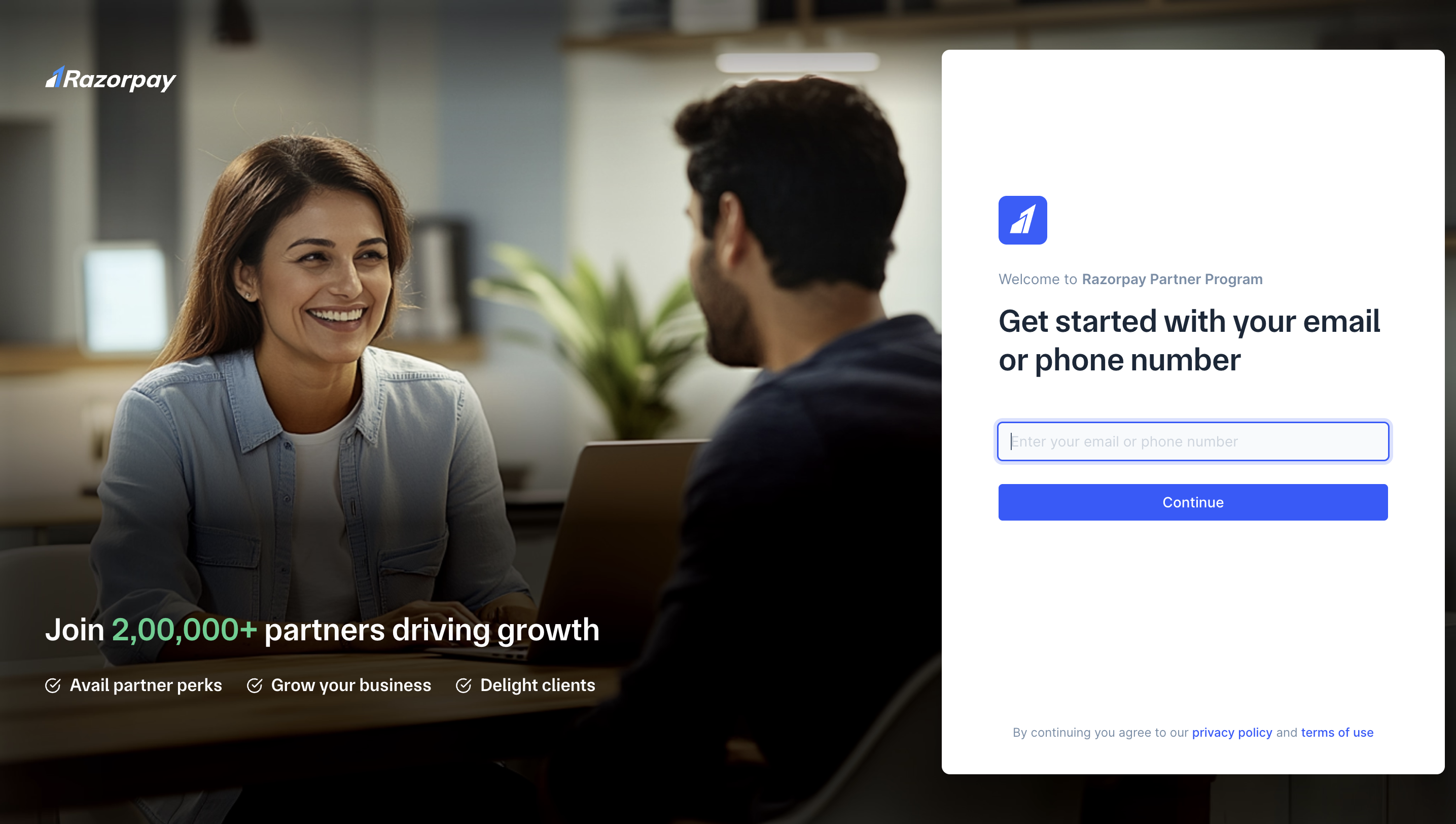 Partners sign up page