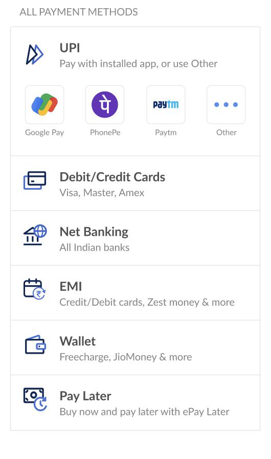 Payment methods on Checkout screen