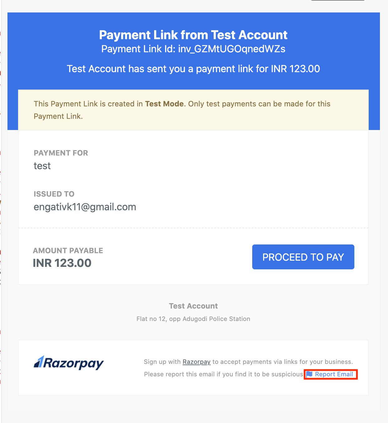 Email Report Payment ink