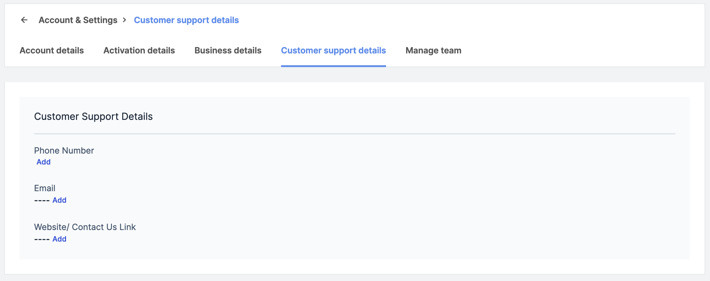 Add Customer Support Details on Dashboard