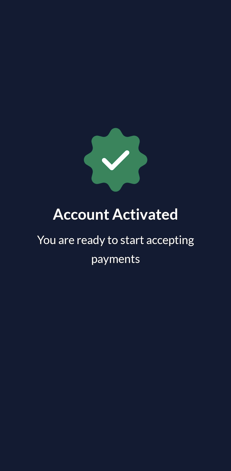 Account activated on the Razorpay payments mobile app