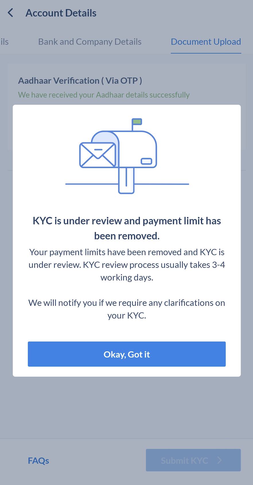 KYC under review - Clarifications needed on Razorpay Dashboard