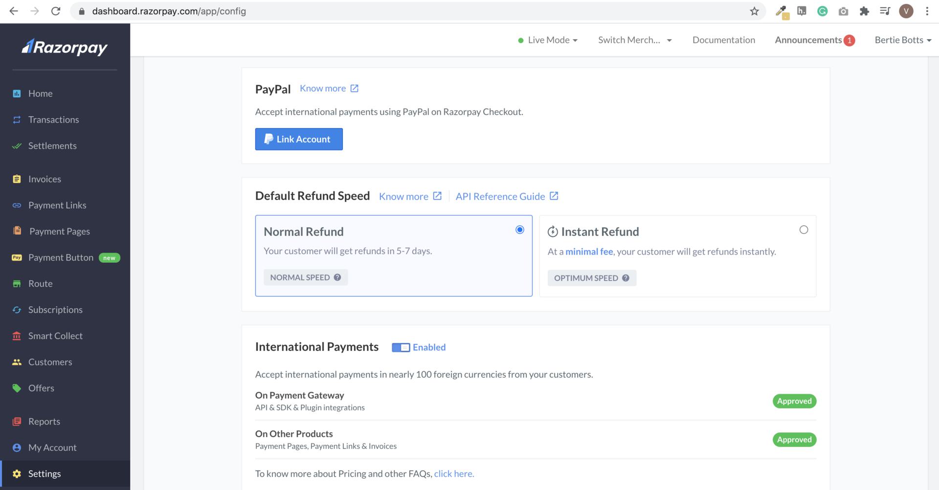 Link PayPal Account on Razorpay Dashboard
