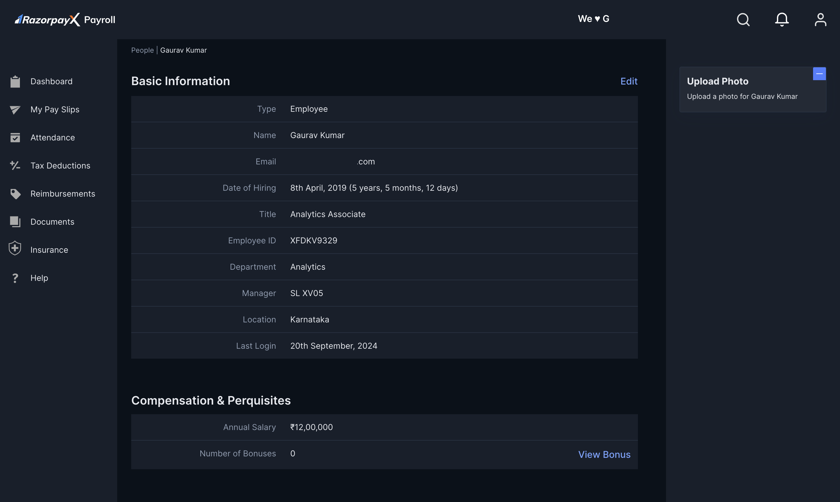 RazorpayX Payroll view basic information