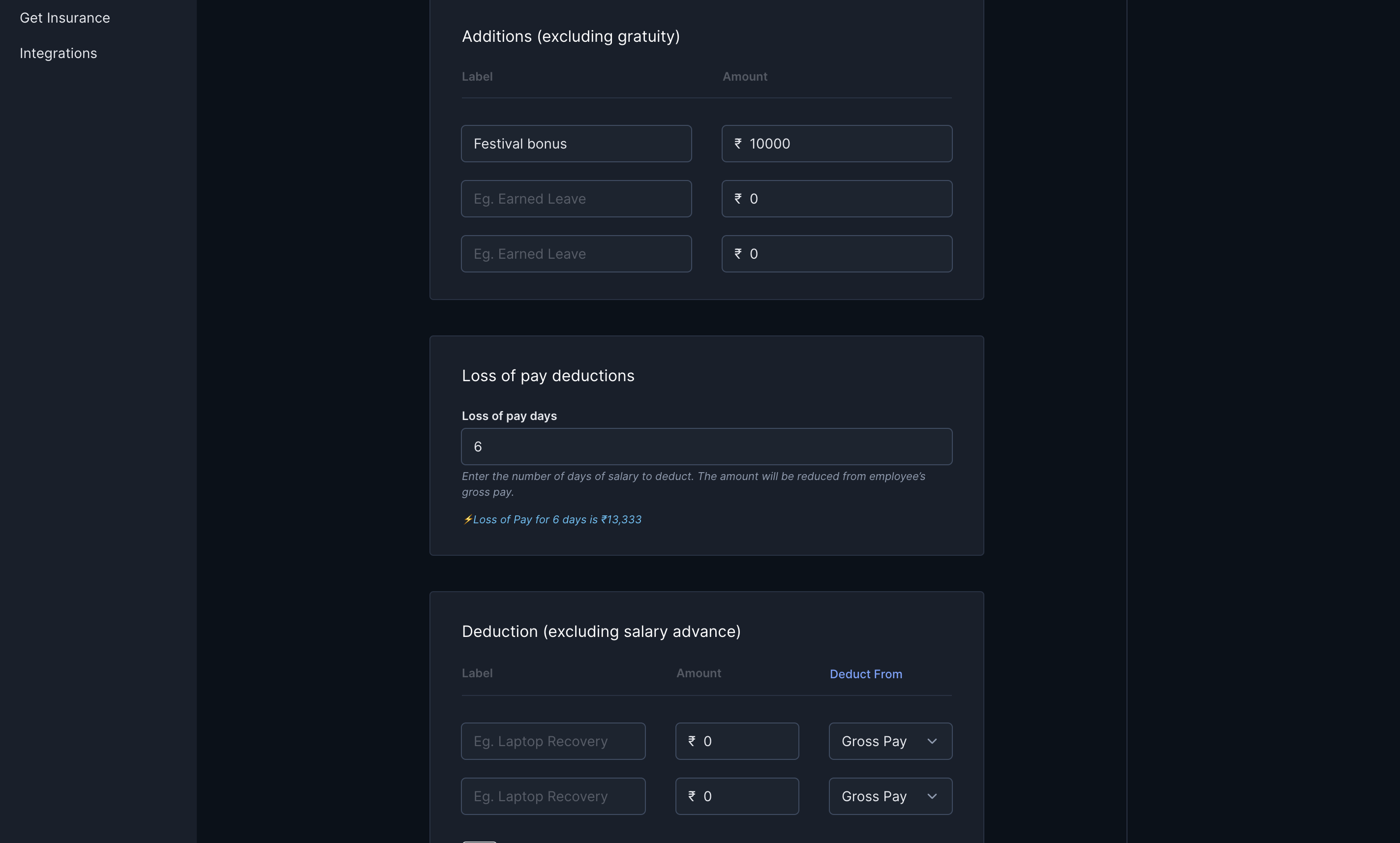 Payroll Dashboard make additions deductions FNF