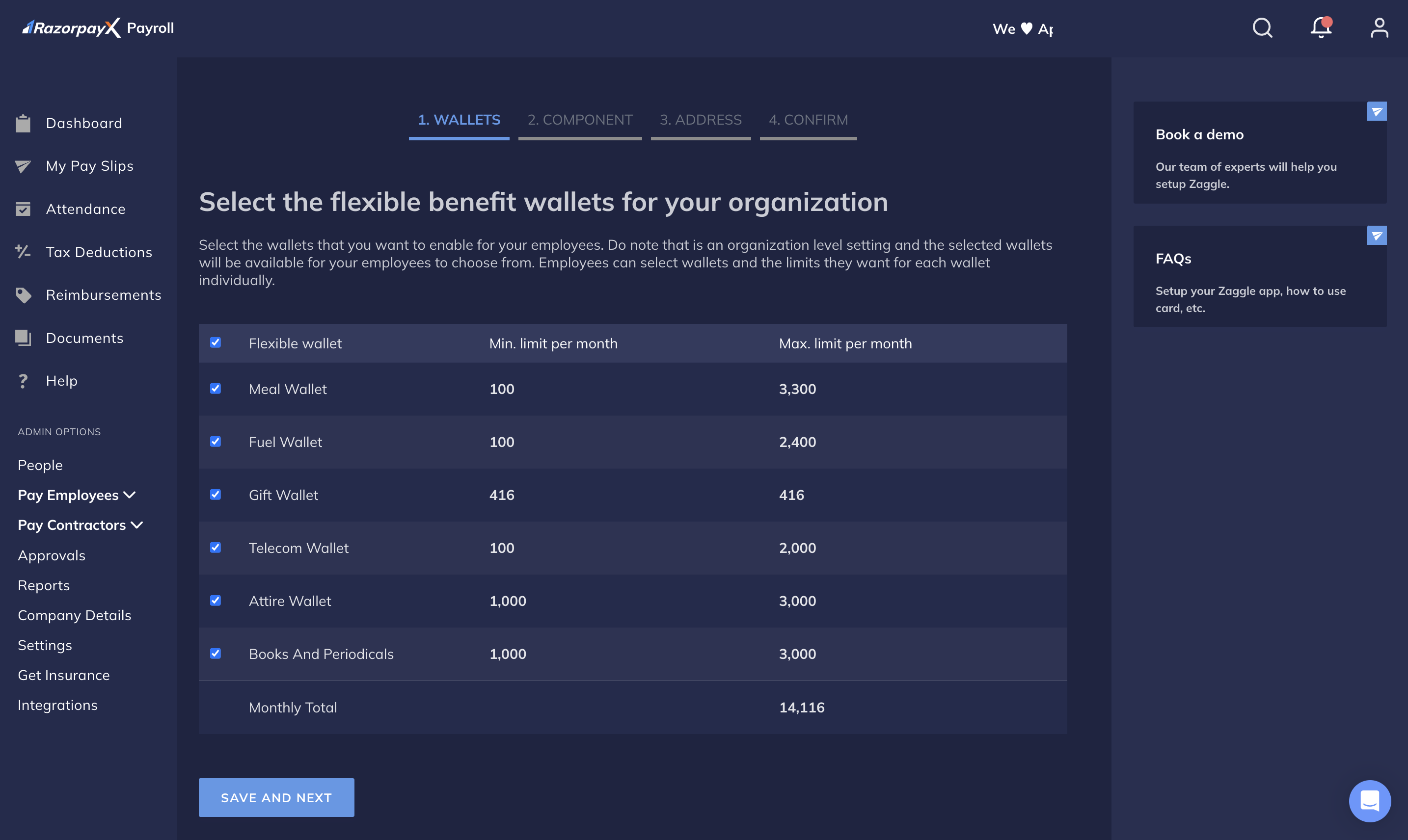 Set up Zaggle FBP plan on Payroll Dashboard