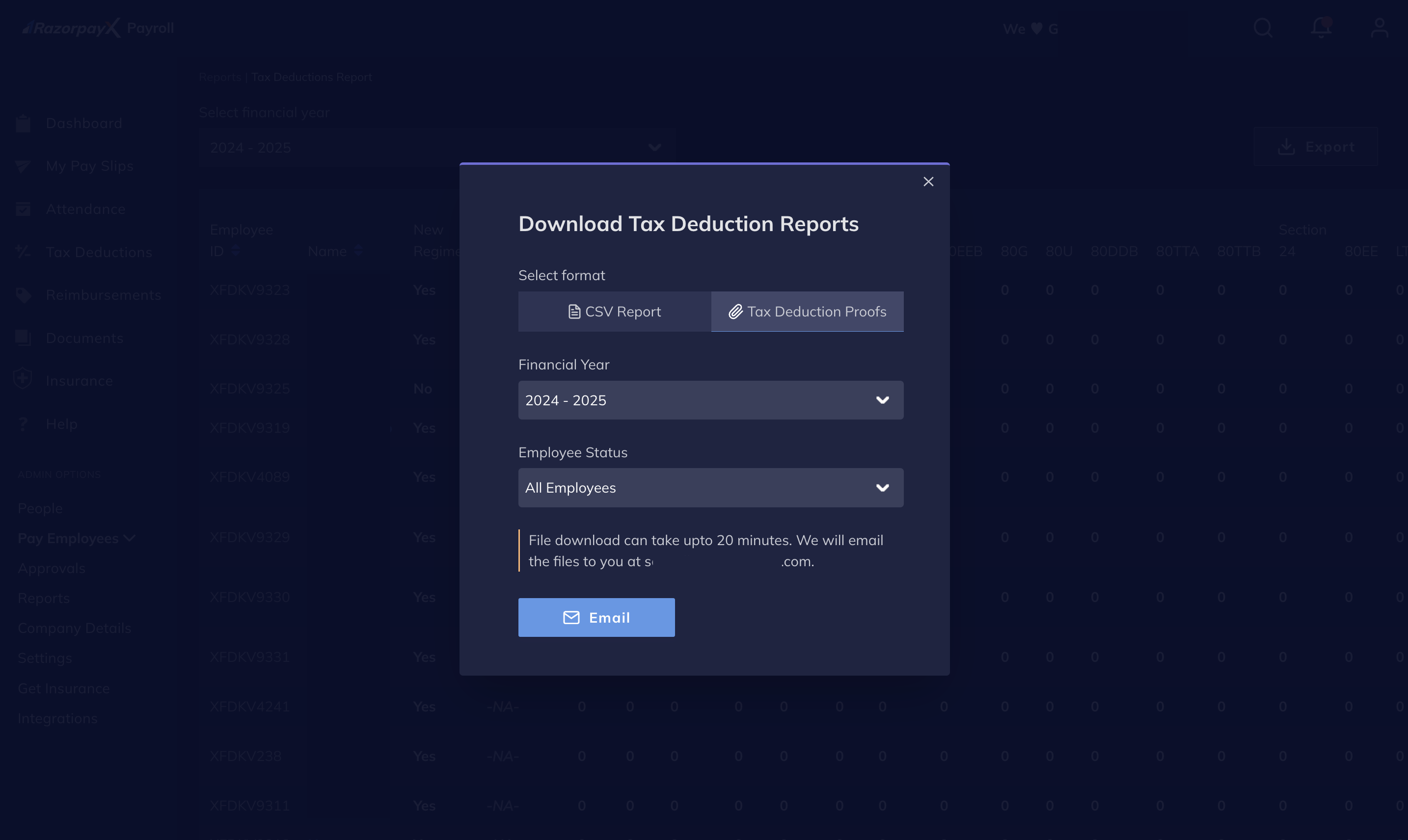 Payroll Dashboard download reports