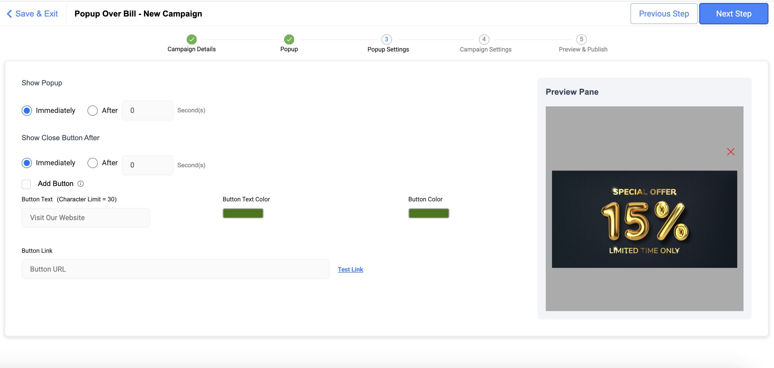 Configure Popup Settings