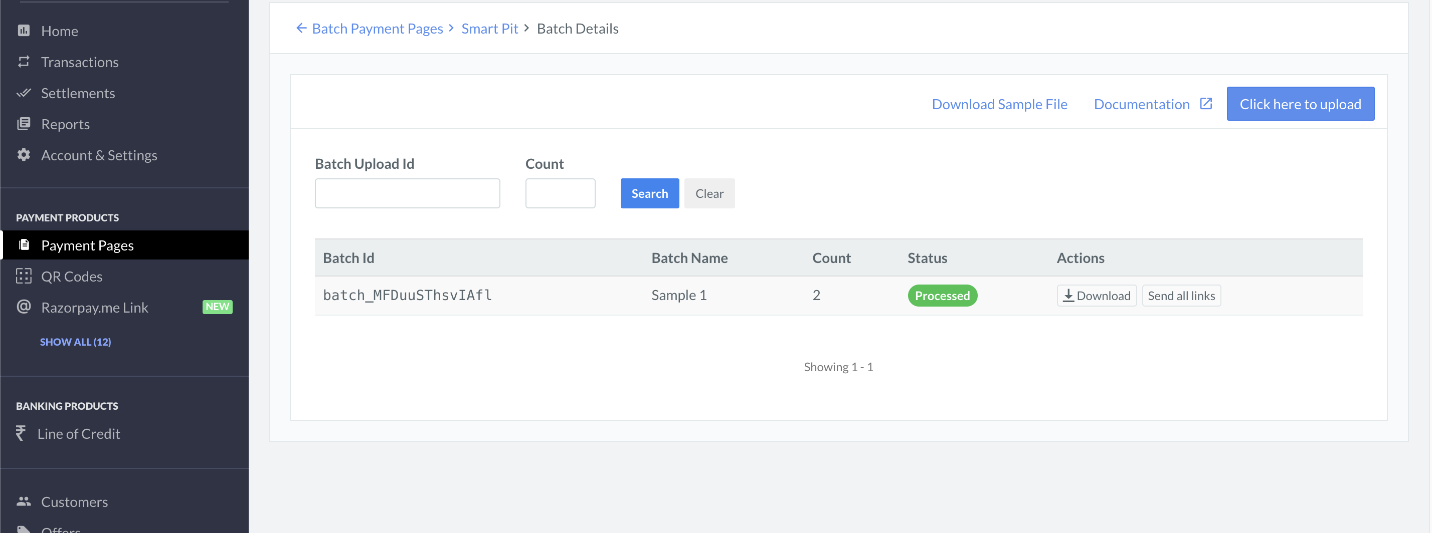 Shows the Batch file in processed state.