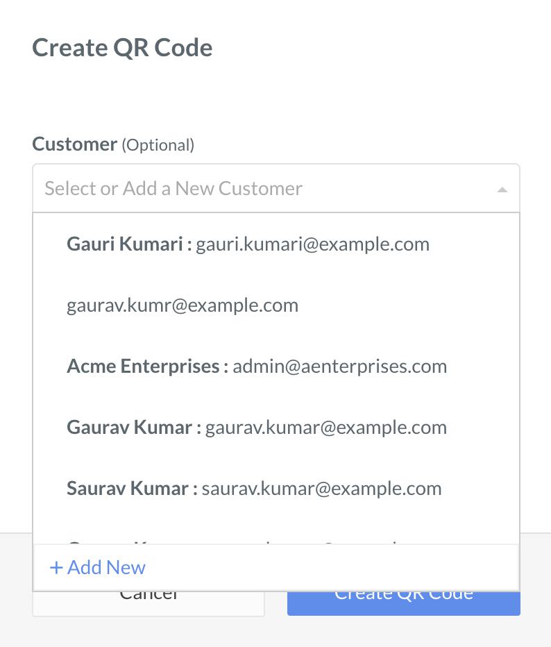 Create a new customer while creating a QR code