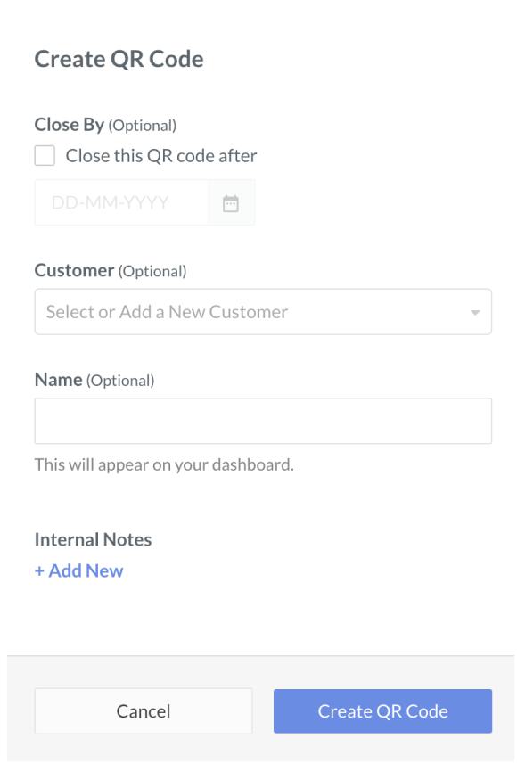 Add customer, name and internal notes while creating a QR code