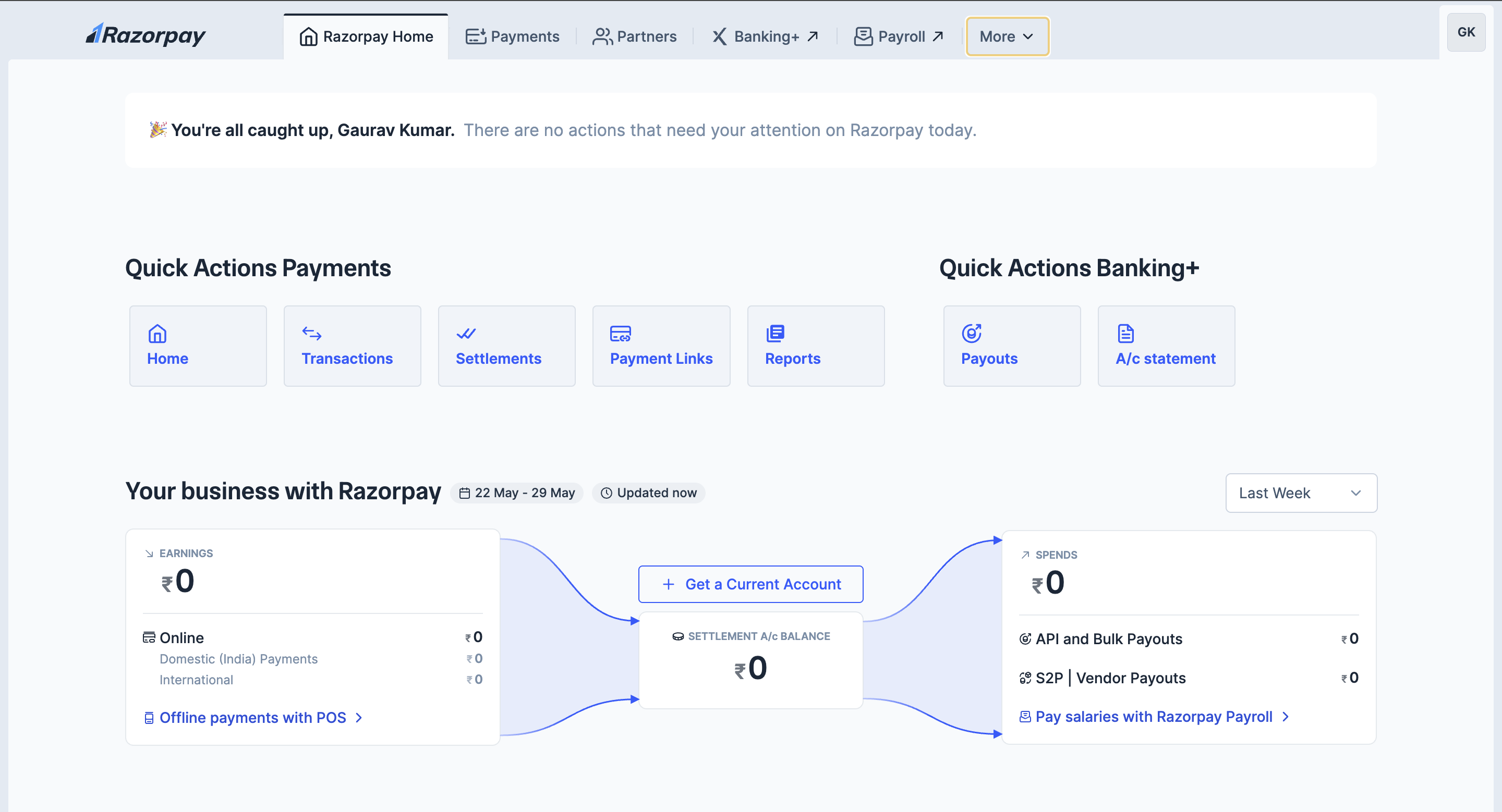 razorpay home dashboard