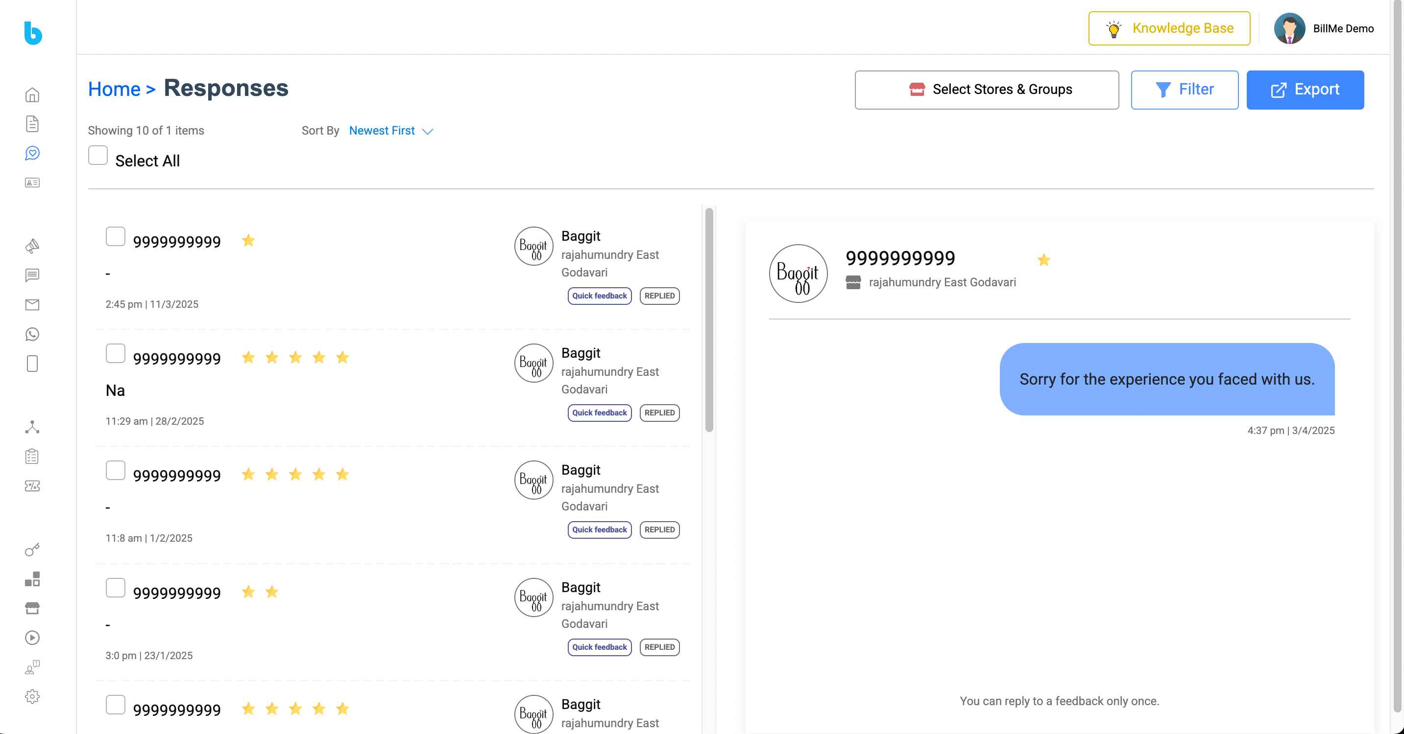 Responses Feedback Page