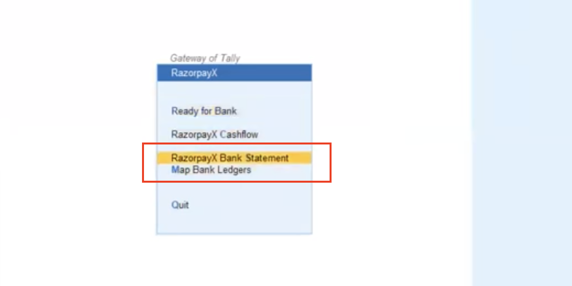 RazorpayX Bank Statement in RazorpayX menu