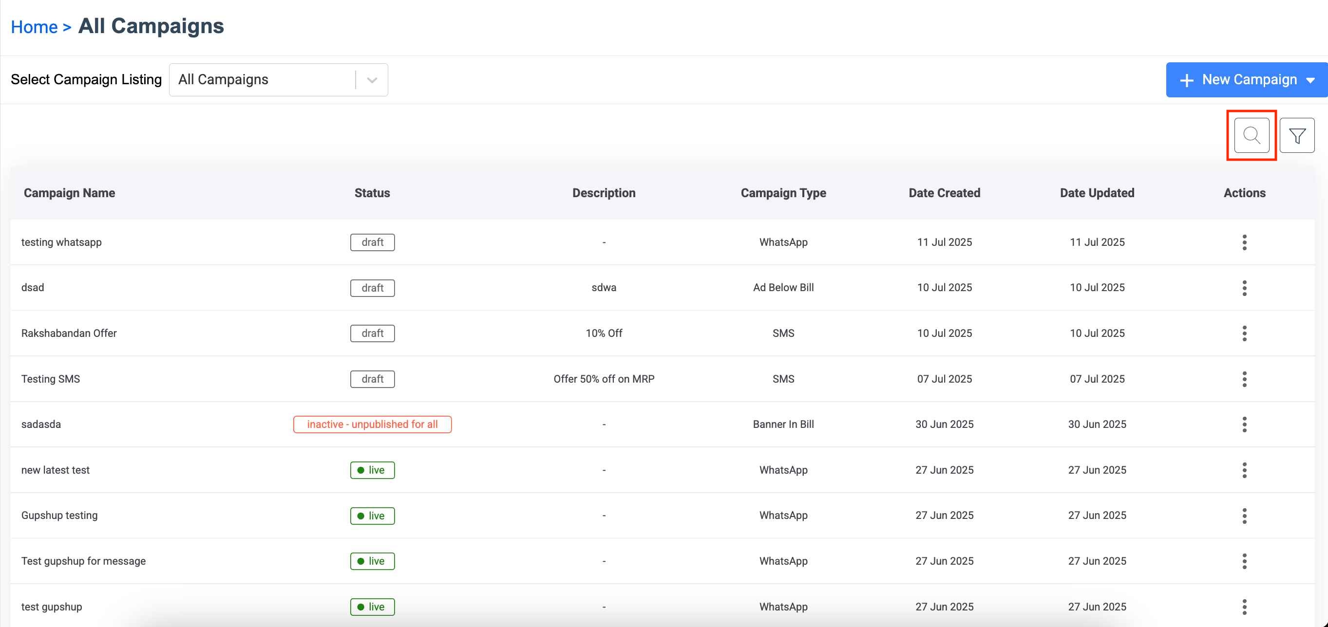 Search Campaigns Button