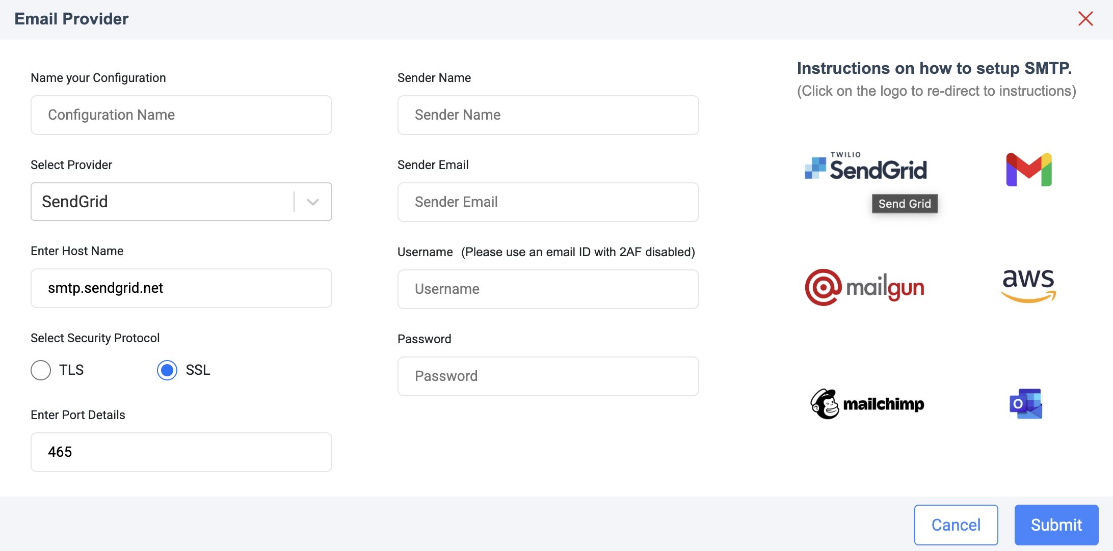 Select Provider for New Email Campaign