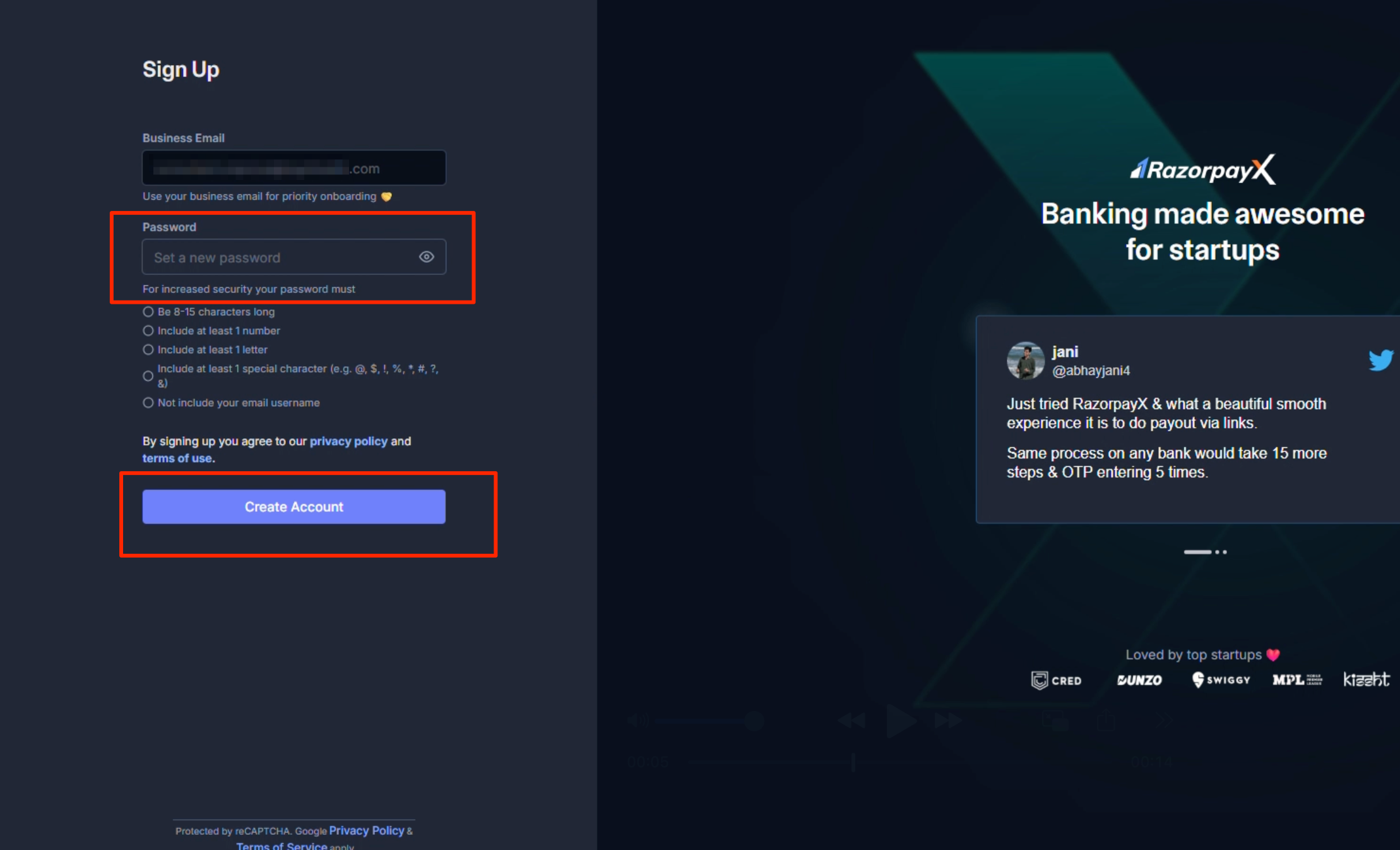 Set Password and Create Account