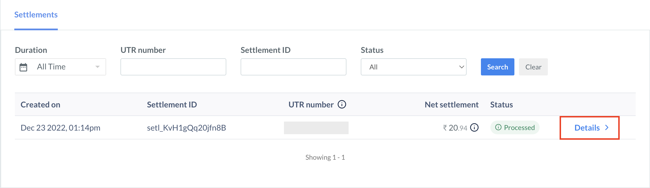 Settlements - Dashboard Actions | Razorpay Docs