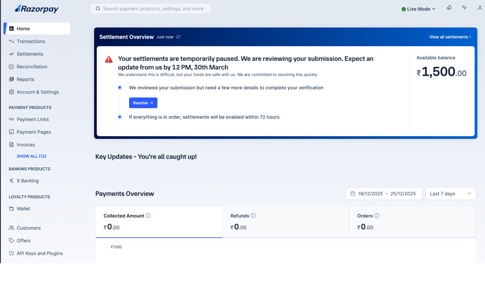 Settlements placed on hold