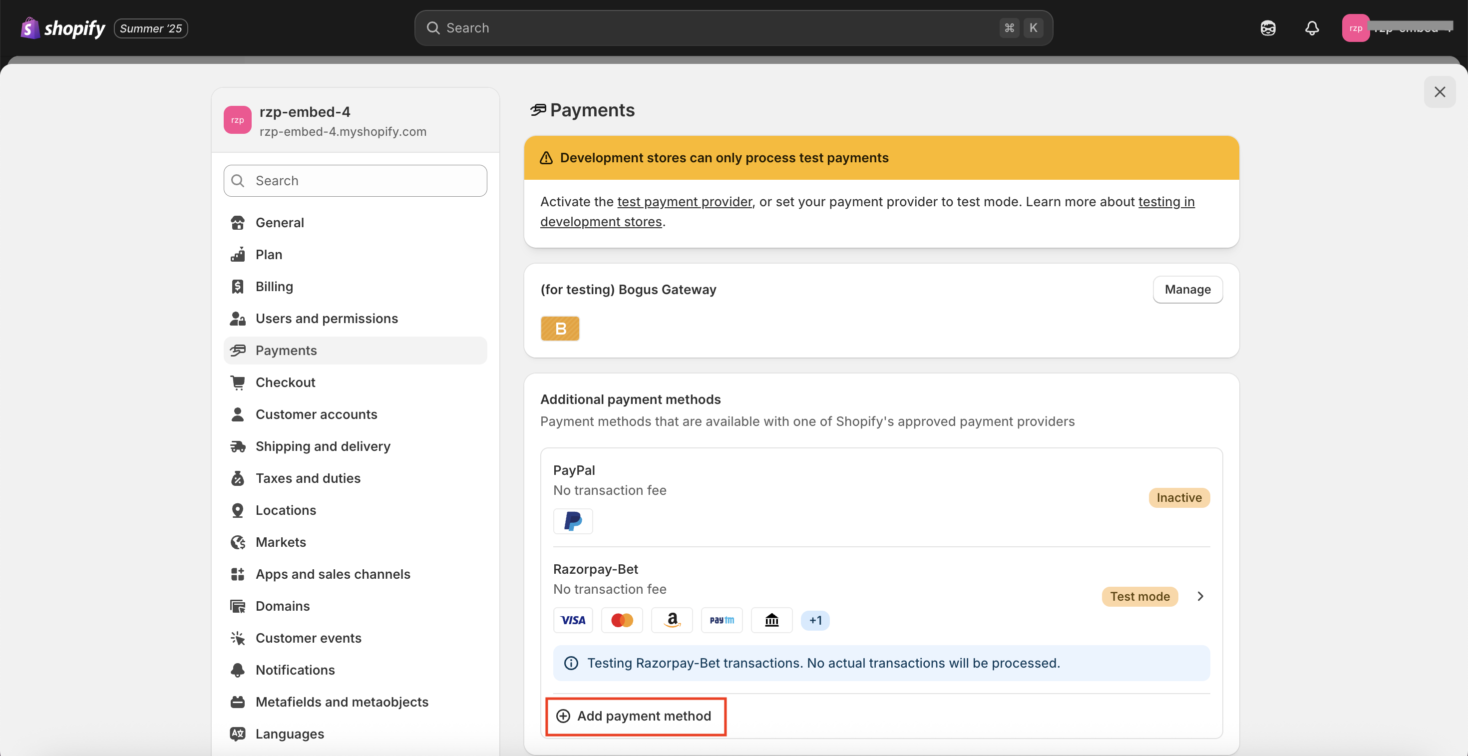 Click Add payment method