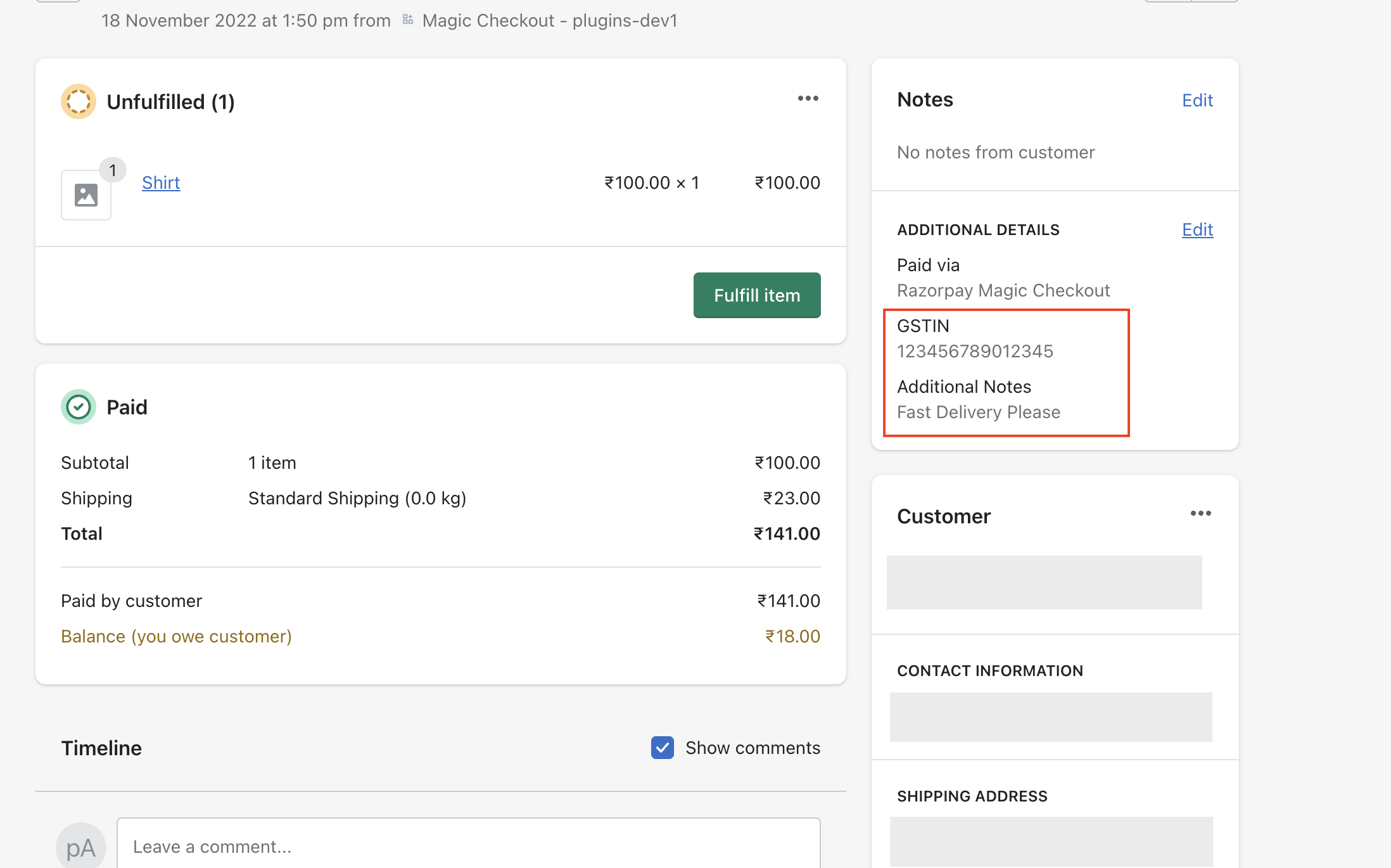 Order and GSTIN detials on the WooCommerce Dashboard