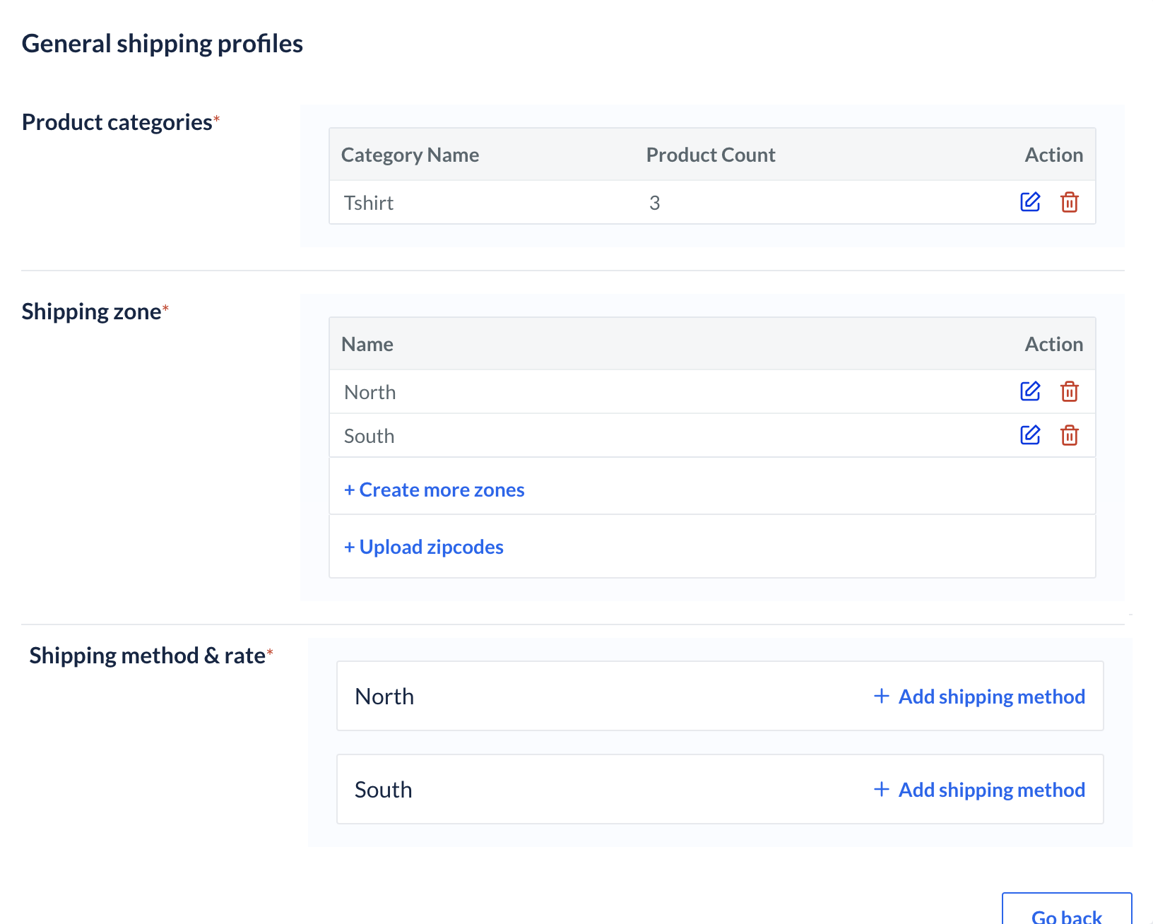 Configure the shipping rates for each zone