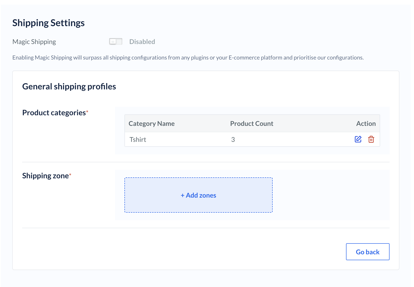 Add shipping zones to determine the shipping charges for each zone