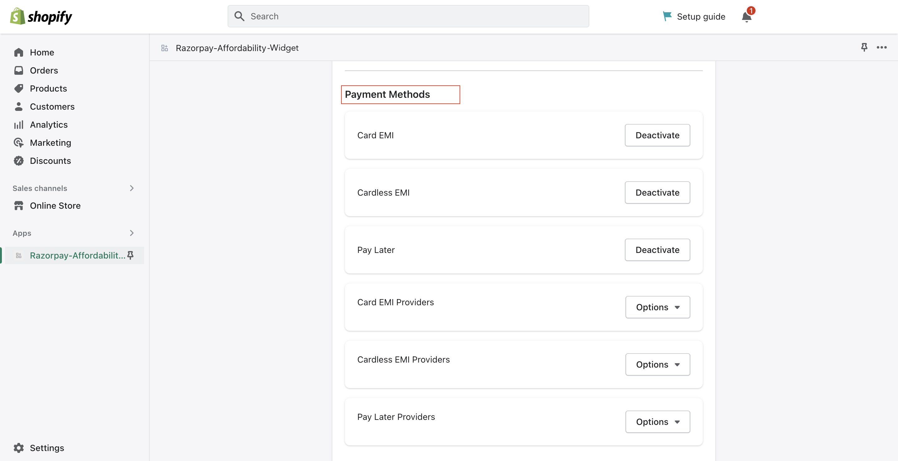 Customise payment methods