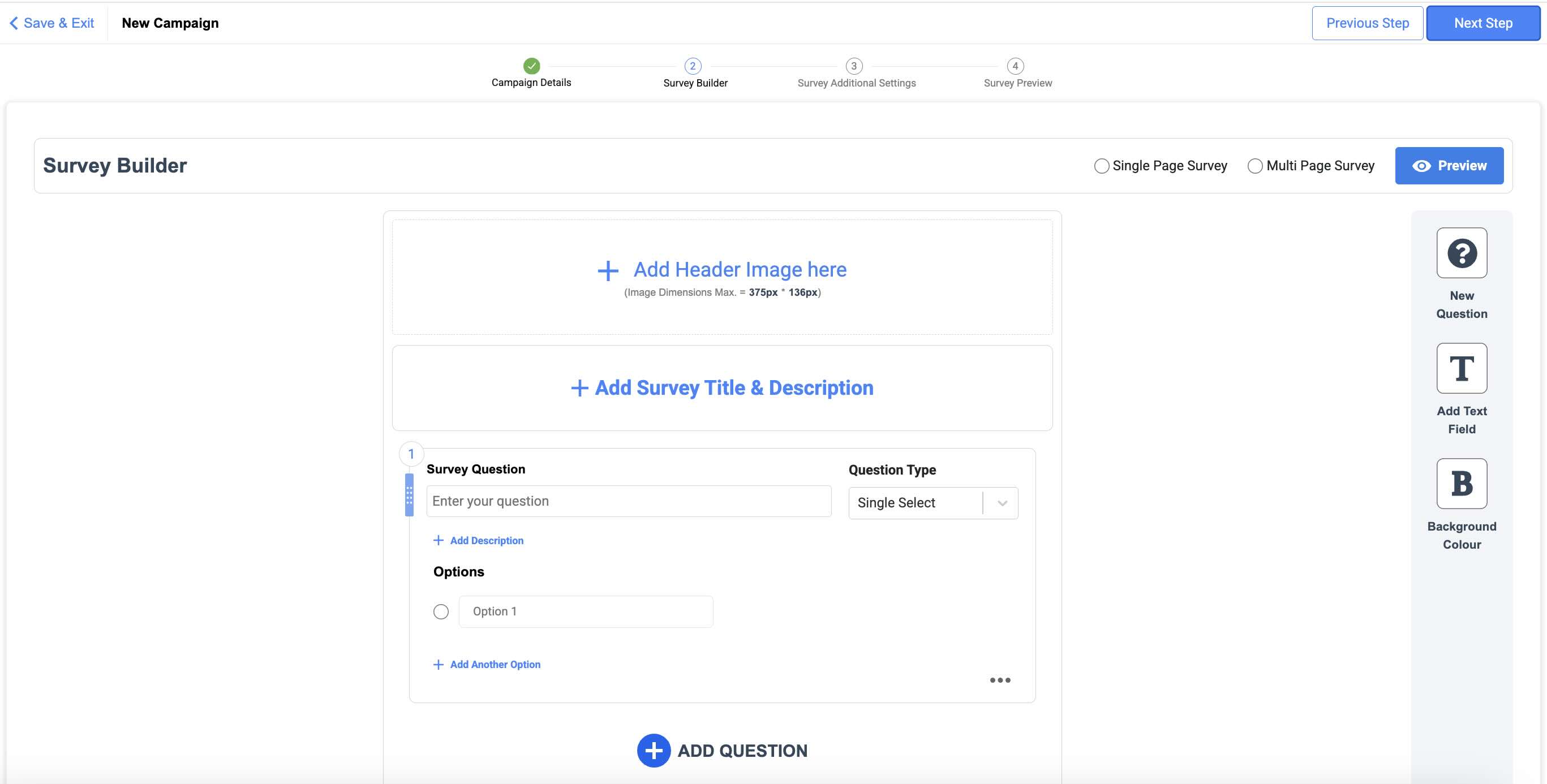 Survey Builder for New Campaign