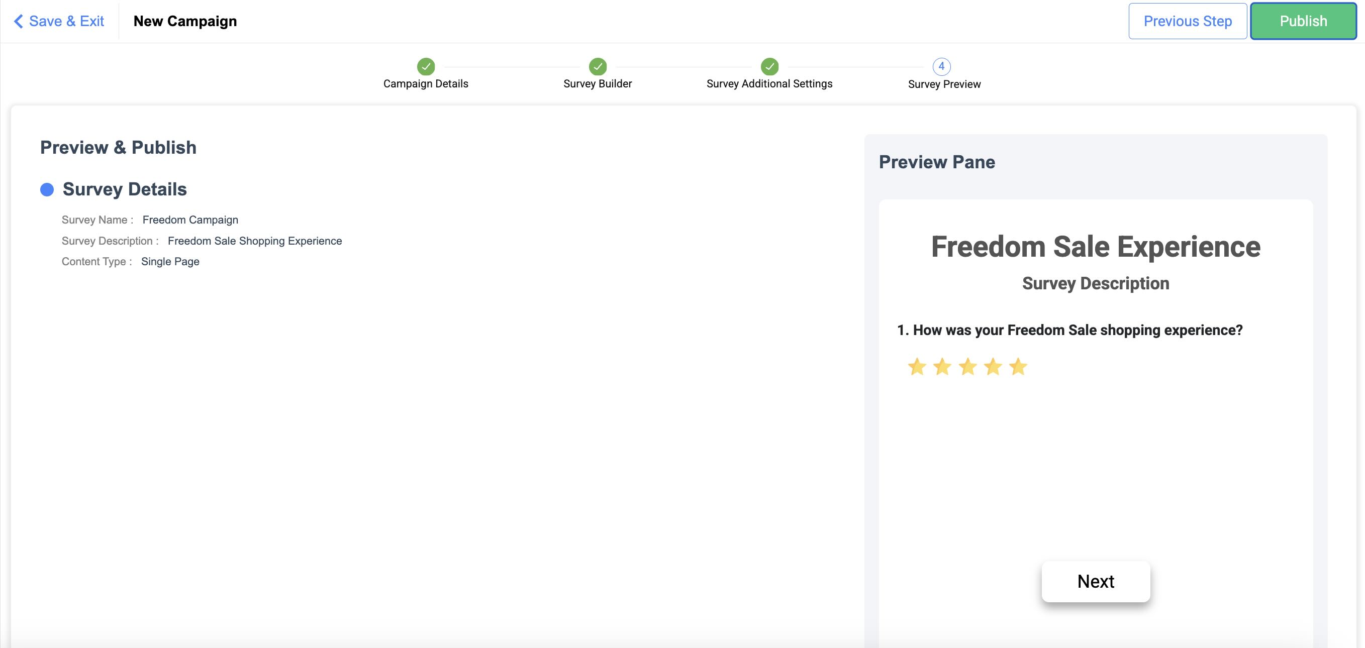 Survey Publish for New Campaign