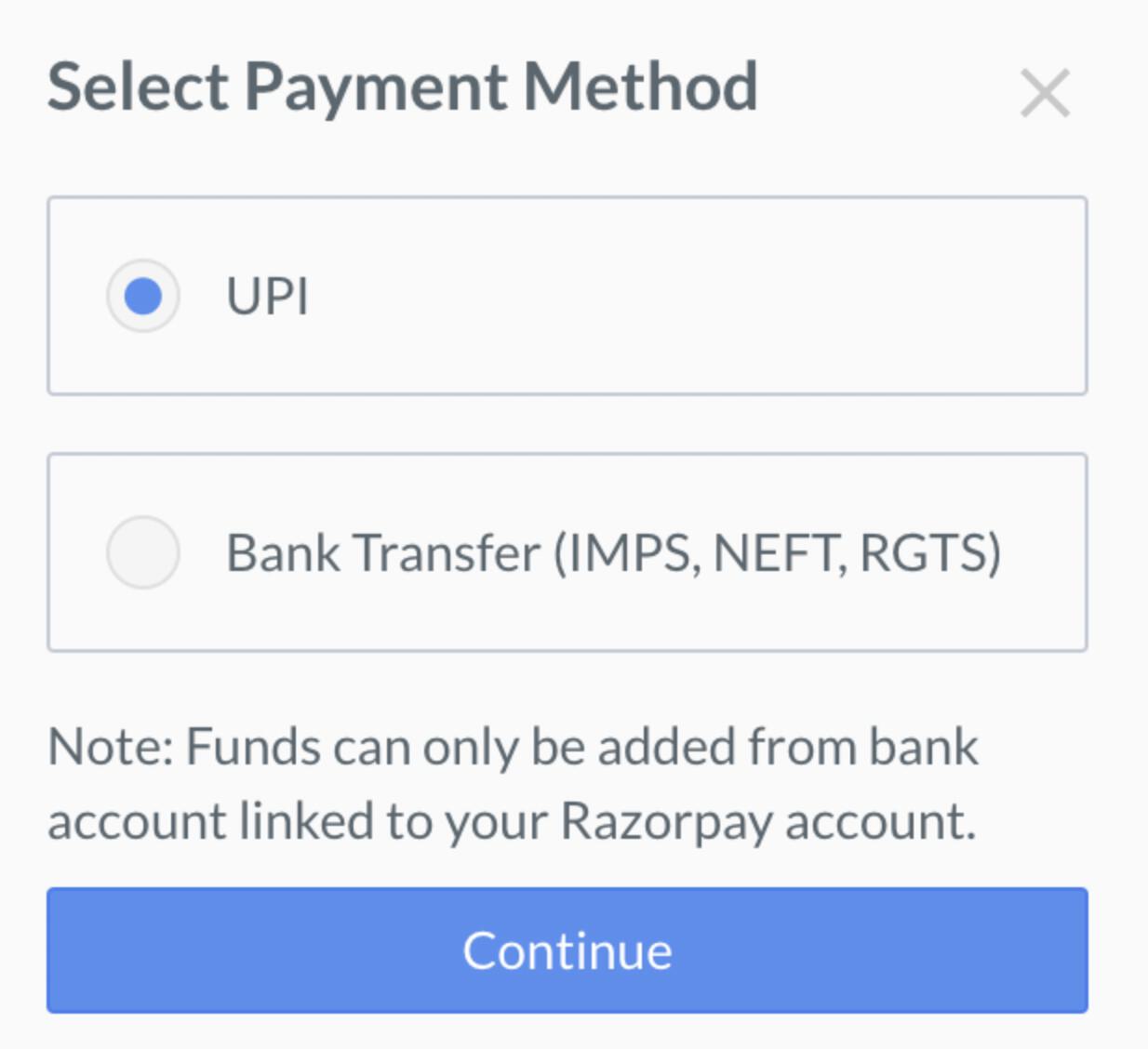 Select UPI to add reserve balance