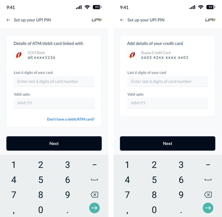 Turbo UPI Enter Card Details