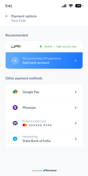 Turbo UPI Add Bank Account