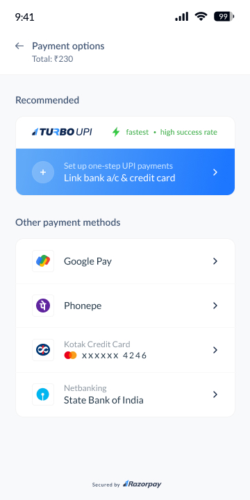 Turbo UPI Add Bank Account