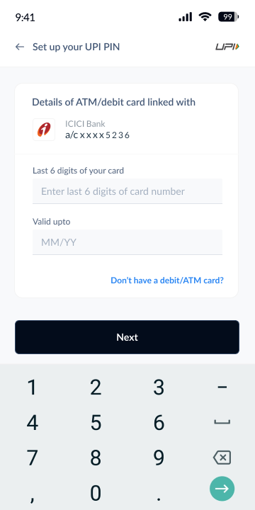 Turbo UPI Enter Card Details