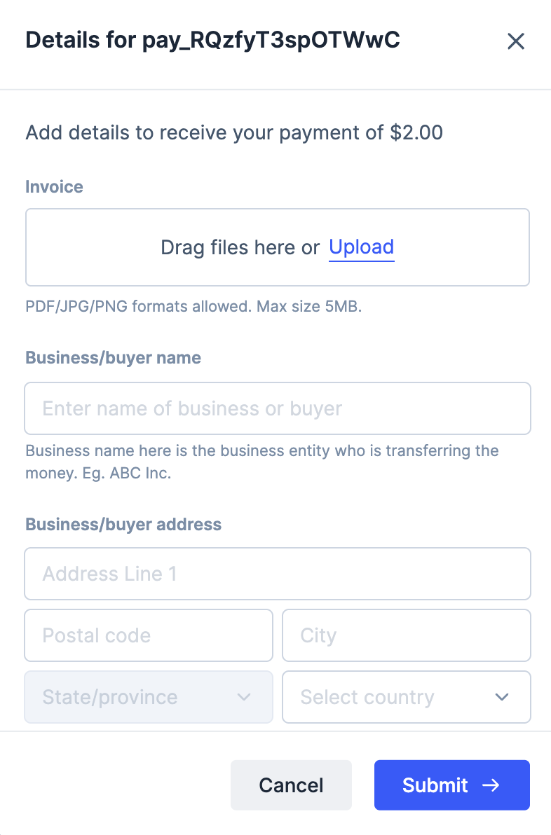 Upload Invoice dialog box