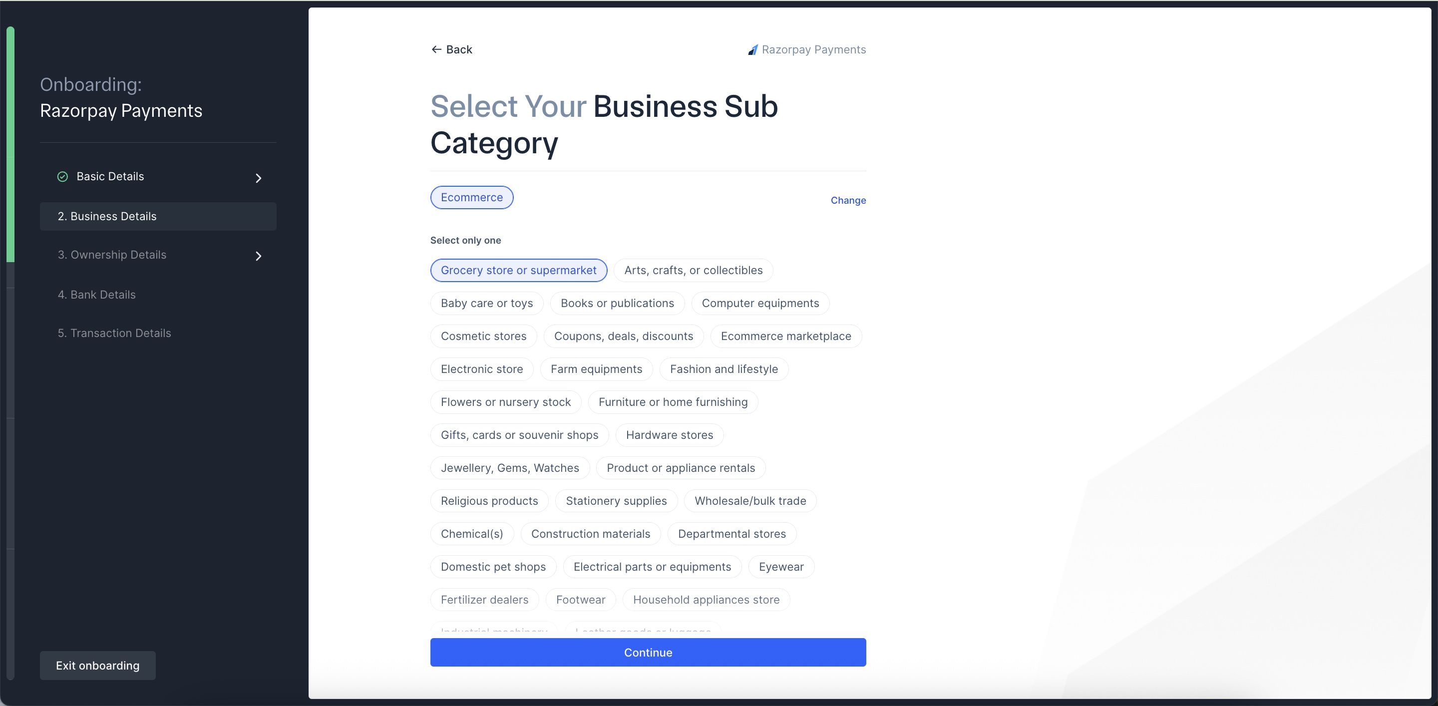 Razorpay US Onboarding - Enter Business Details